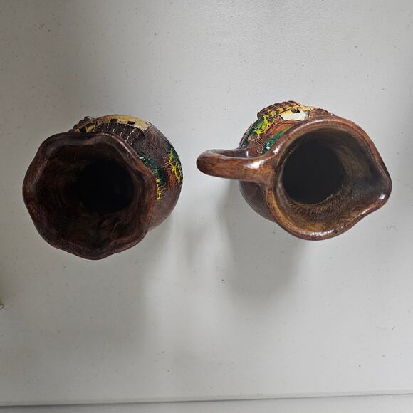 Set of 2 Handcrafted Guatamalan Vases with Three Dimensional Houses